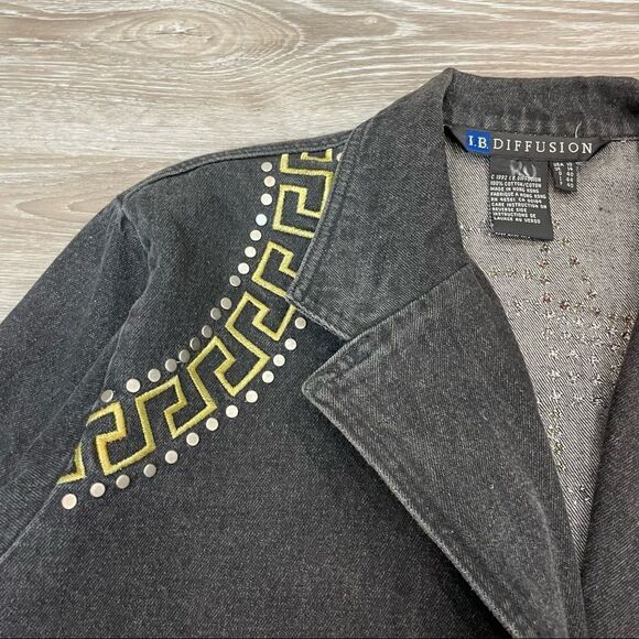 I.B. Diffusion Black Jean Denim Studded jacket - Picture 3 of 8